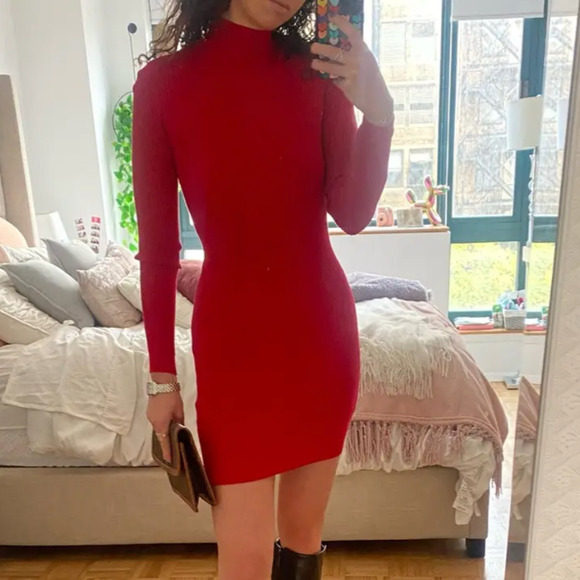 Ramy Brook Red Mini Knit Dress MEDIUM Ribbed Work Bodycon Backless Designer $400 - Picture 9 of 10